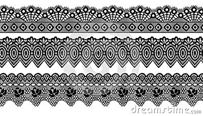 Black Floral Pattern Trim Lace Ribbon for Decorating Vector Illustration